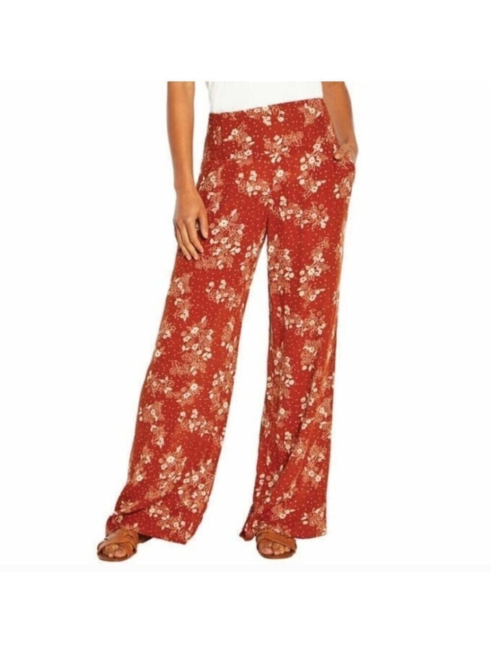 Three Dots Orange Floral Pull On Palazzo Pants Sz L